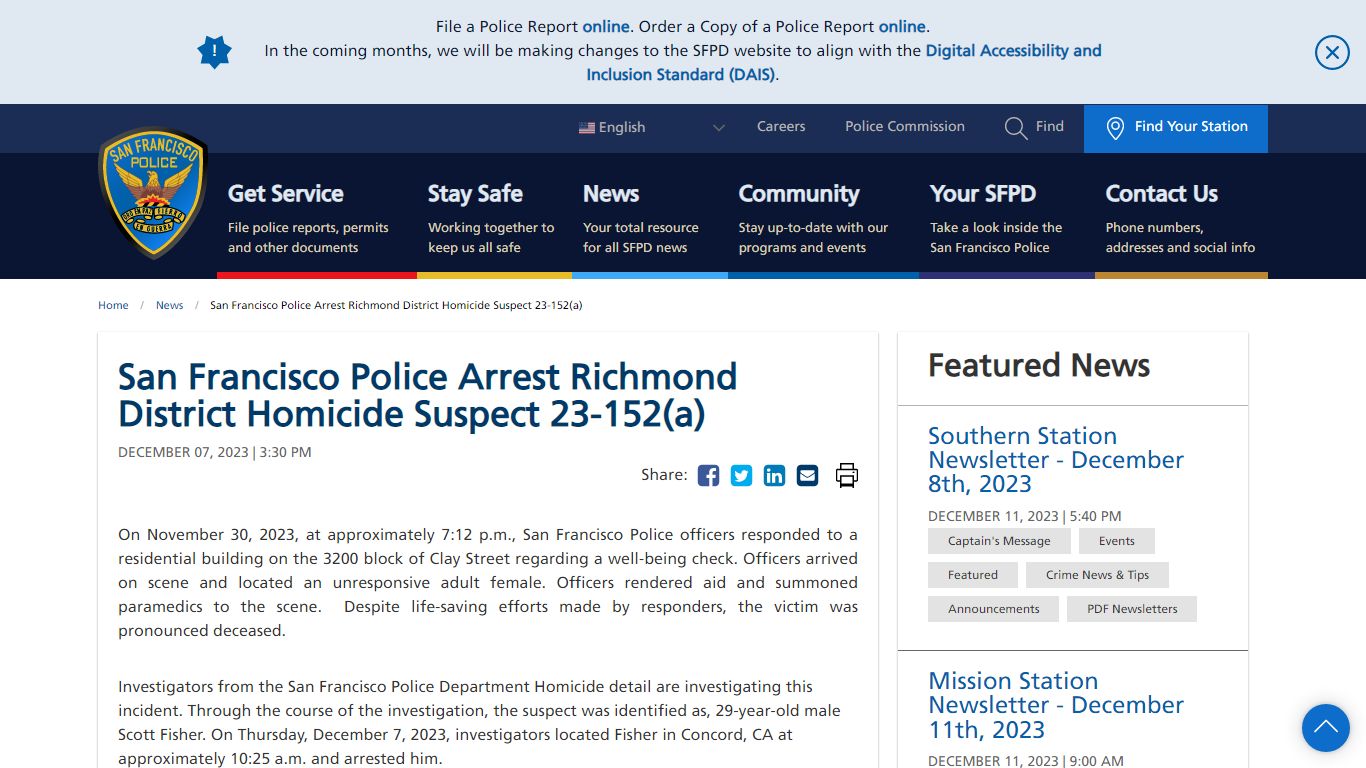 San Francisco Police Arrest Richmond District Homicide Suspect 23-152 ...
