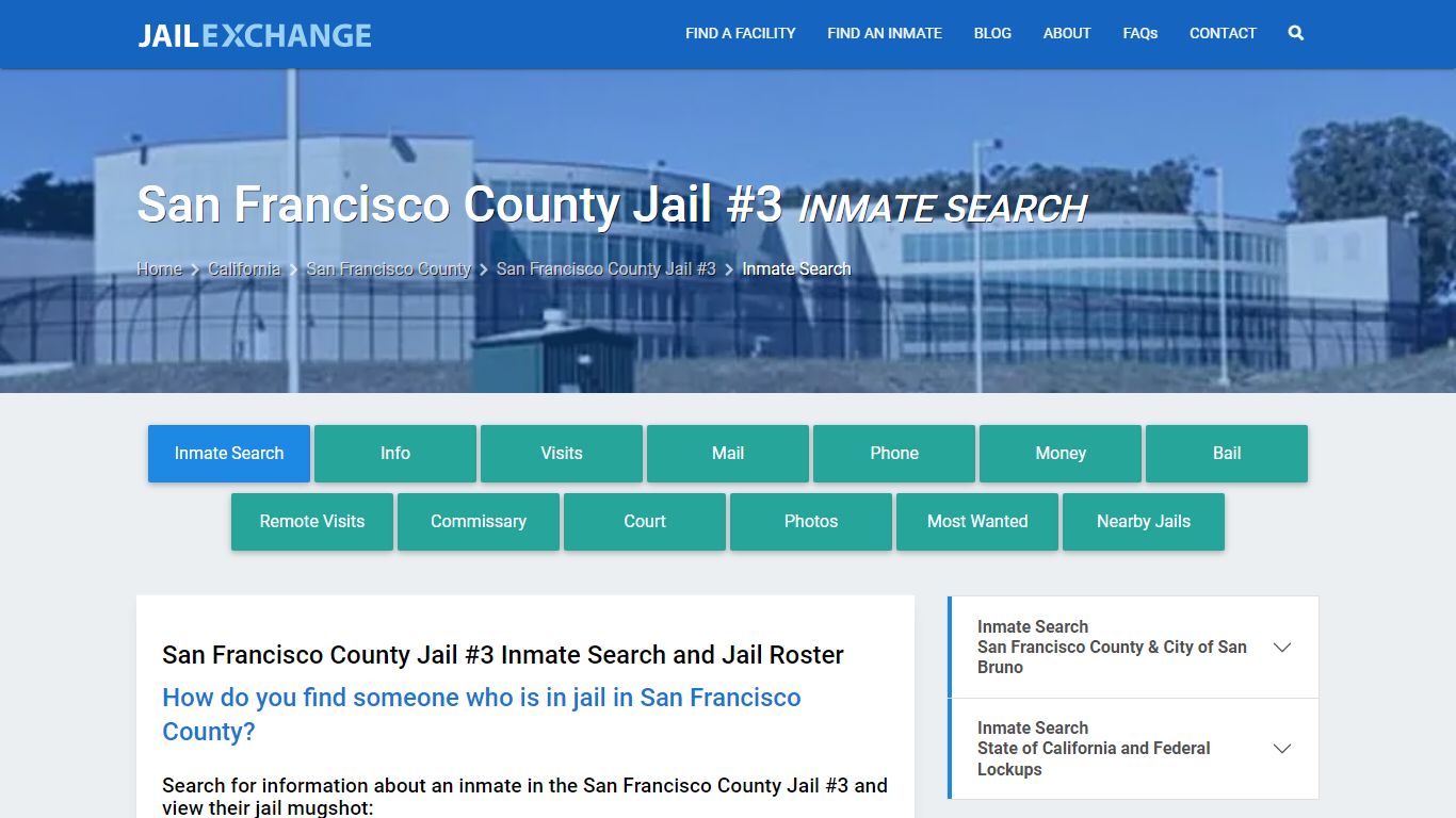 San Francisco County Jail #3 Inmate Search - Jail Exchange